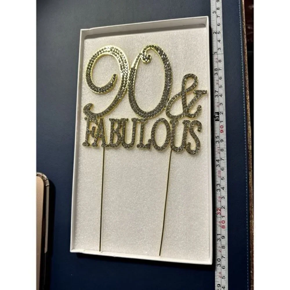 90 & FABULOUS BLING BLING CAKE TOPPER WITH GOLD TRIM - NEVER USED